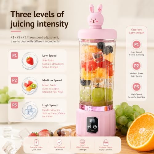 Portable blenders,shake USB blender,Personal compact travel juicer cup15OZ for Shakes,Leakproof lid, mini blender for shakes and smoothies,12 blades, strong blending (Blue kitten) - Image 6