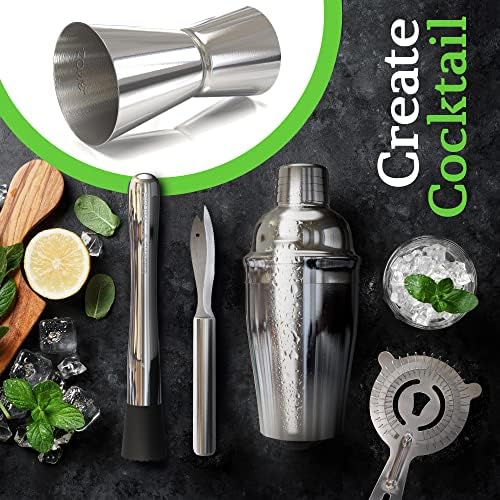 Cocktail Shaker Set: Bartender Kit for Home Bar Mixology Cocktail Bar Set Plus E-Book with 30 Recipes (Silver)