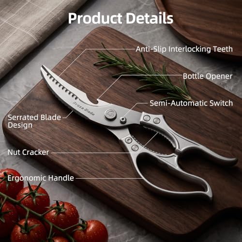Poultry Shears, Heavy Duty All Purpose Kitchen Scissors Spring Loaded