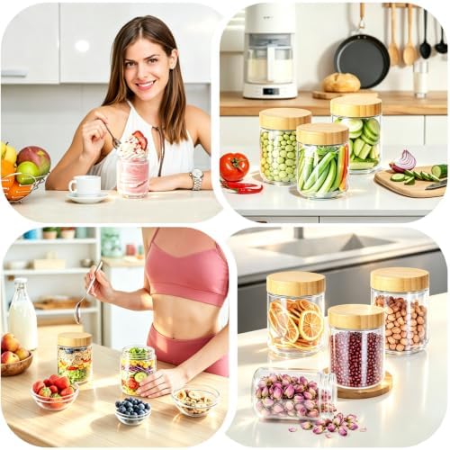 Overnight Oats Containers with Bamboo Lids, 16 oz Leakproof Glass Jars