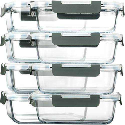 8 Pack,30 oz Glass Food Storage Containers with Lids, Gray