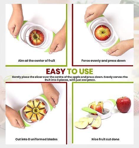 Apple slicer bulk,8 Super Sharp Blades Stainless Steel Corer and Divider,Ergonomic ABS Anti-Slip Handle,4.13 in sturdy Rust Resistant Fruit Slicer Cut