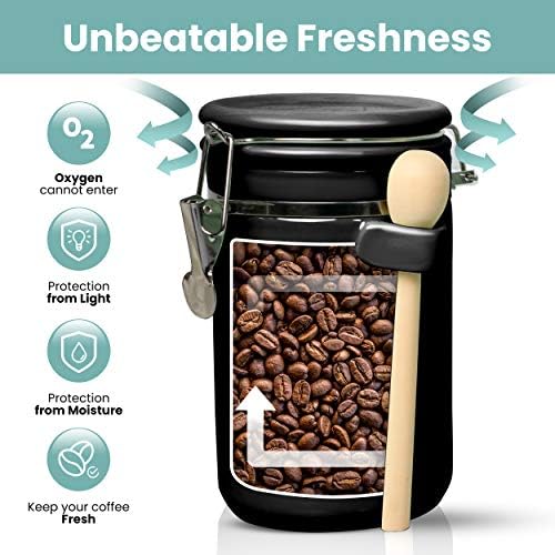 4-Piece Ceramic Kitchen Canisters Set, Airtight Containers with Wooden Spoons Reusable Chalk Labels and Marker for Sugar, Coffee, Flour, Tea (Black)