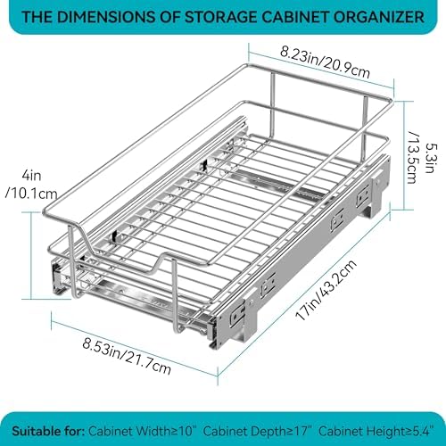 Pull Out Cabinet Organizer 9" W X 17" D, Chromed, Full Slide Out Drawers
