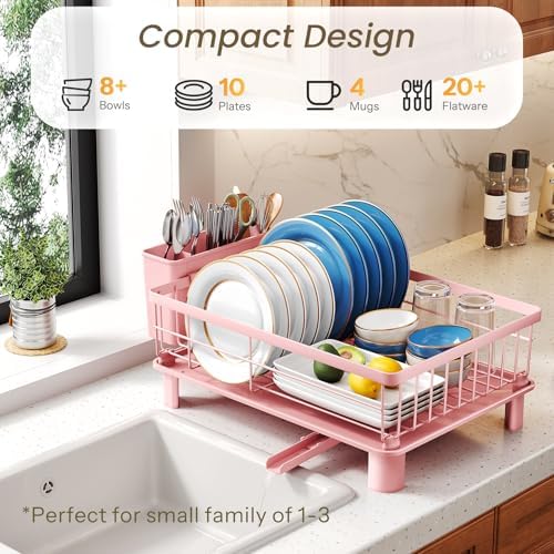 Dish Drying Rack for Small Kitchen Counter, 11" W x 15" L, Pink