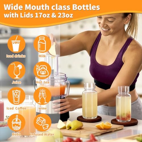 2 Pack 24oz Glass Cups with Lids and Straws, Large Iced Coffee Cups with Silicone Lids, Clear Glass Tumblers with Glass Straws for Coffee, Tea, Smoothies and Cold Drinks