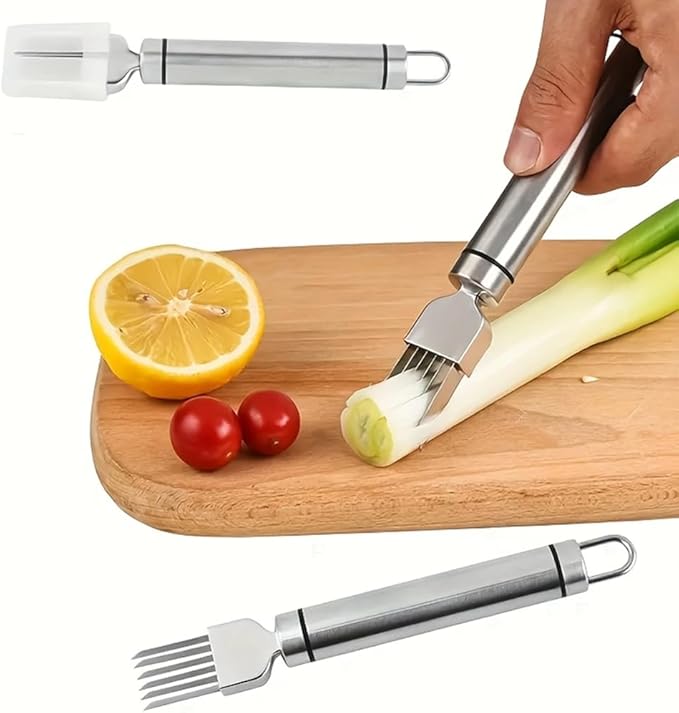 2Pack Green Onion Slicer, Multi-Blade Kitchen Herb Cutter, Professional Scallion Shredding Tool (2, Silver and black)