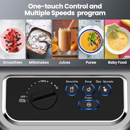 1500w Blender for Kitchen with Pre-set Blending Programs, 64oz Heavy Duty Profession-grade Blender for Smoothies, Soups, Dips, Nut Butters, BPA-Free Tritan Jar