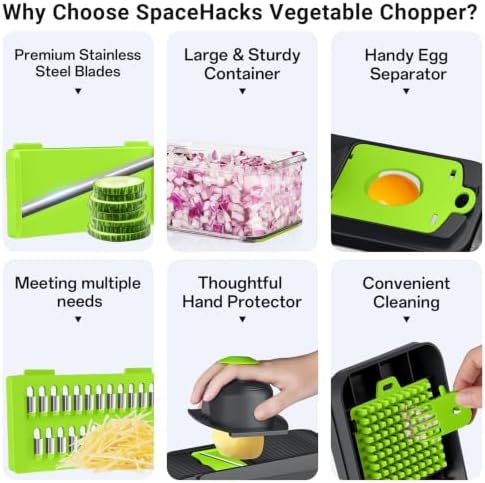 12-in-1 Vegetable Chopper with 7 Blades, Food Veggie Cutter, Green