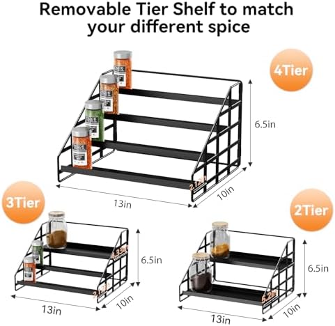 4 Tier Adjustable Spice Rack for Cabinet & Countertop, Black