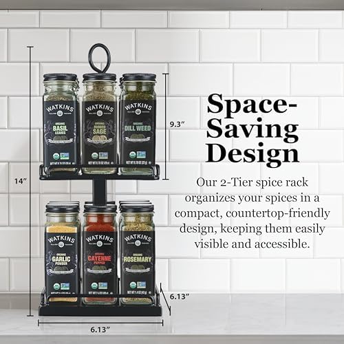 Countertop Two Tier Rotating Spice Rack, Includes 16 Organic Spices (16608)