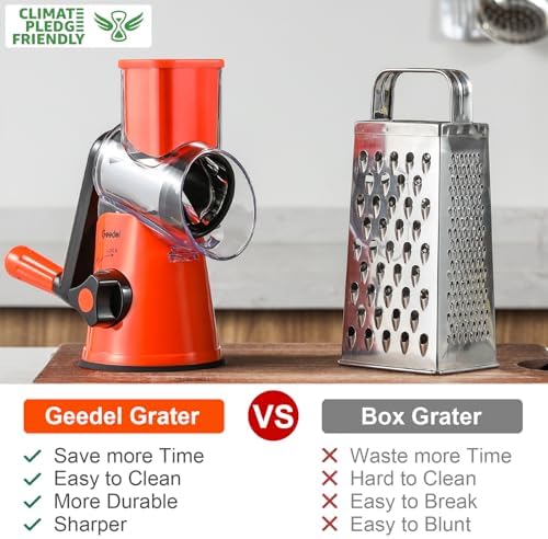 Geedel Rotary Cheese Grater, Kitchen Mandoline Vegetable Slicer with 3 Interchangeable Blades, Easy to Clean Rotary Grater Slicer for Fruit, Vegetables, Nuts - Image 6
