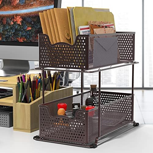 2 Tier Sliding Cabinet Basket Organizer Drawer, Bronze