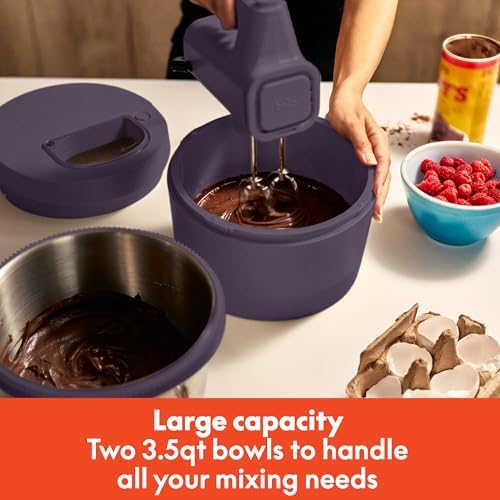 bella 3.5 Qt Hand & Stand Mixer, 2 in 1 Electric Mixer with Bowl, Dough Hook, Whisk & Egg Beater, Multifunctional Handheld Mixer for Baking, 200 Watt, Plum - Image 5