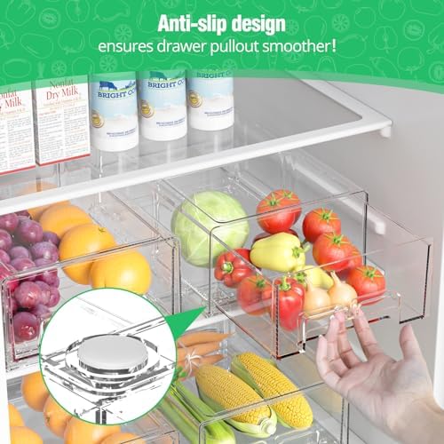 2 Pack Fridge Drawer Organizer, Refrigerator Organizers and Storage
