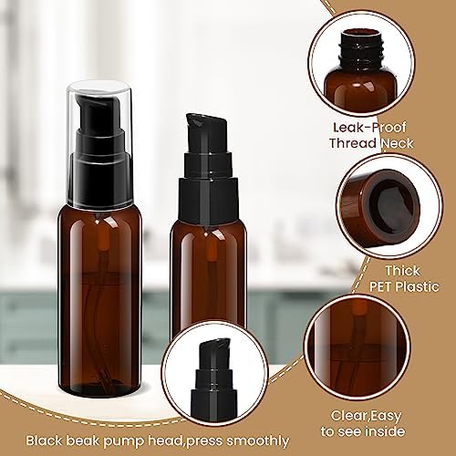 10 Pieces Travel Bottles Pump Bottles Dispenser 2oz/50ml Plastic Lotion Pump Bottle Clear Travel Toiletry Bottle Empty Spray Bottle with Black Cap for Lotion Cream Essential Oil(Brown) - Image 2