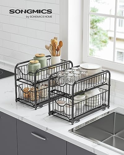 2-Tier Under Sink Pull Out Organizer, Kitchen Bathroom Spice Rack