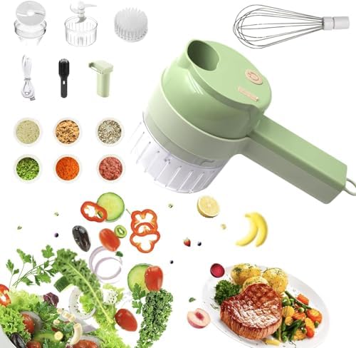 Multi-Functional Portable Wireless Vegetable Chopper - 4-in-1 Electric Food Processor for Chopping, Slicing, Grating & Whipping, with Cleaning Brush and Charging Cable by Unknown