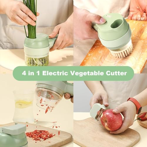 Multi-Functional Portable Wireless Vegetable Chopper - 4-in-1 Electric Food Processor for Chopping, Slicing, Grating & Whipping, with Cleaning Brush and Charging Cable - Image 4
