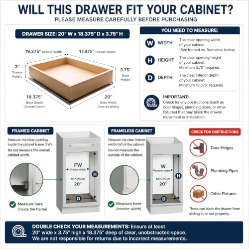 Pull Out Drawer for Cabinets 20" W x 18" D 9 Ply Baltic Birch