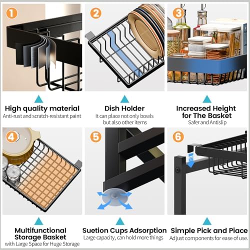 Over The Sink Dish Drying Rack (Expandable Height and Length) Snap-On Design 2 Tier Large Dish Rack 31-39.4L x 12W x 34-38H inches