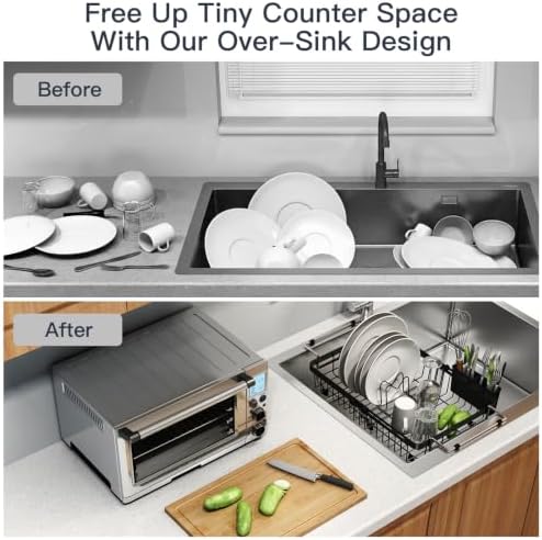 Expandable Dish Drying Rack Over The Sink with Anti Slip Grip
