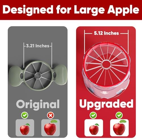 Extra-Large Apple Slicer & Corer – 16-Blade Heavy Duty Stainless Steel Apple Cutter, Safe & Quick Apple Divider for Apples, Pears & More, with Clear Catch Bowl