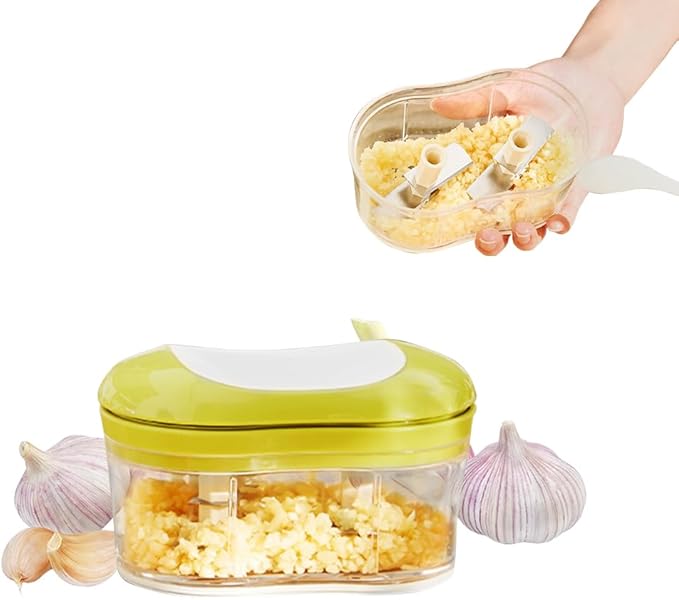 Food Chopper Manual Garlic Mincer Onion Vegetable Chopper Easy to Hand Push Garlic Cutter Portable Small Food Processor for Chili Peppers Fruits Household Kitchen