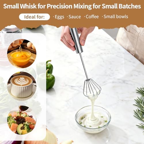 Semi Automatic Whisk Set – 2 Pack Hand Push Rotary Egg Whisk (10" & 14") + Bonus Strawberry & Egg Slicer – Stainless Steel Spring Whisk for Eggs, Batter & Cream, No Batteries - Image 4