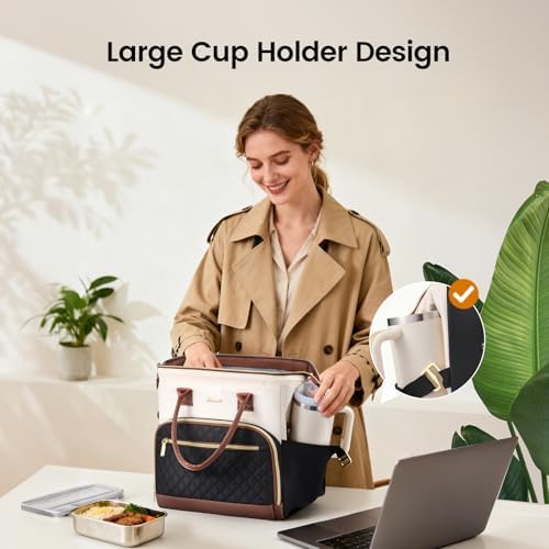 Lunch Bag Women, Insulated Lunch Box for Women with Cup Holder