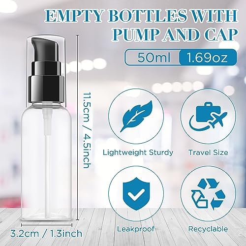 10 Pieces Travel Pump Bottles for Toiletries 2oz Small Pump Bottles Clear Travel Bottle Plastic Empty Spray Bottle Dispenser With Black Cap For Lotion Cream Essential Oil(50ml,Clear) - Image 2
