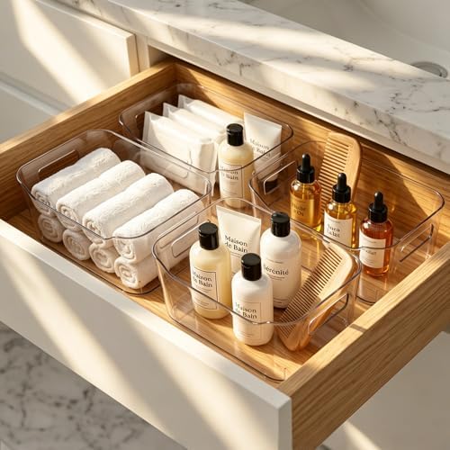 12 Pack Pantry Storage Bins for Kitchen Cabinet, Clear Plastic Organizer Bins for Bathroom, Pantry Organizer Containers for Home Edit, Drawer, Under Sink, Fridge