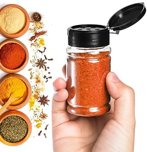 36 Pack 2.7 Oz Small Plastic Spice Bottles with Black Shaker Lids and Labels, Empty Plastic Jars with Lids, Seasoning Shaker Containers for Travel, Camping, Glitter, Gift, Party Favors - Clear