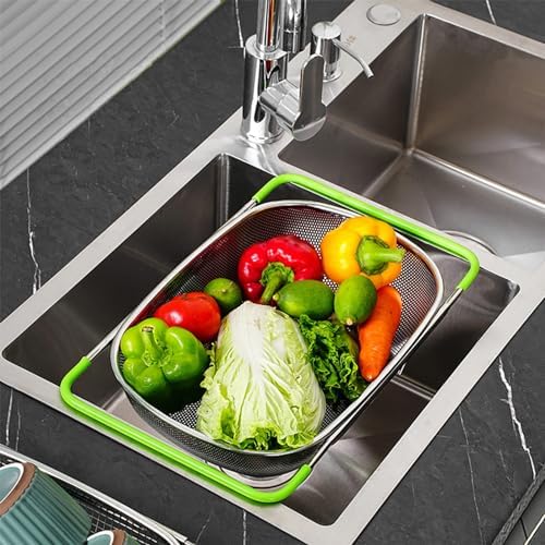 Tenta 5 Quart Over Sink Strainer Colander Basket Stainless Steel For Kitchen collapsible colander, Dishwasher Safe Draine Strain Fruits,Vegetables,Pasta,Greens.