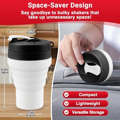 Collapsible Protein Shaker Bottle: 20 Oz Travel-Friendly Shaker Cup, White - Image 2