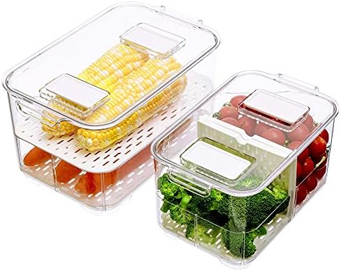 Vegetable Fruit Containers Fridge Food Storage Produce Saver Container Stackable Refrigerator Freezer Organizer Fresh Keeper Drawers Organizer set of 2