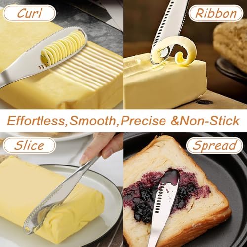 Stainless Steel Butter Slicer Cutter with 2 Butter Knives – Hand Held Ergonomic Butter Cutter for Stick Butter & Soft Cheese, 3 in 1 Easy Butter Spreader Knife for Cold Butter Slicing & Spreading - Image 4