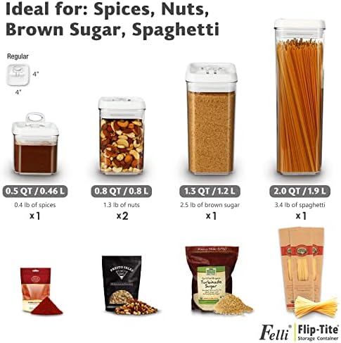 Flip Tite Storage Container with Lid 4" Airtight Ring Seal Top, Stackable Acrylic Canister Jar Set for Kitchen Pantry Organizer, Food Spice Pasta Snack (5pk, Variety)
