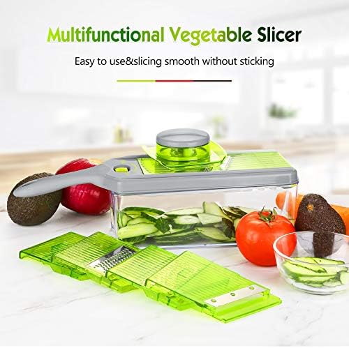 Mandoline Slicer Thickness Adjustable, FITNATE 9 in 1 Vegetable Chopper and Slicer with 5 Replaceable Slicing Blades, Cheese Slicer Salad Chopper with Container, Great for Salad and Cheese - Image 2