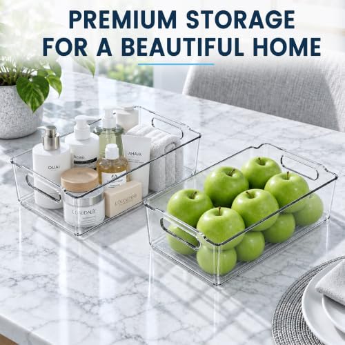 6 Pack Clear Plastic Storage Bins with Handles, Pantry Organizer Box