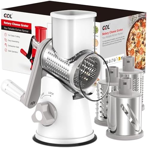 GDL Cheese Grater Hand Crank, Rotary Cheese shredder, Vegetable Slicer by GDL