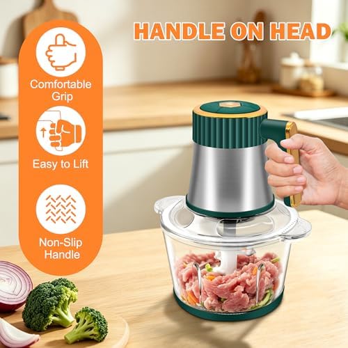 Food Processor, 5 Speed Meat Grinder with 2 Bowls(8 Cup+8 Cup), Green - Image 4