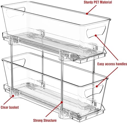 2 Tier Narrow Drawer Cabinet Pull-Out Organizer, Clear