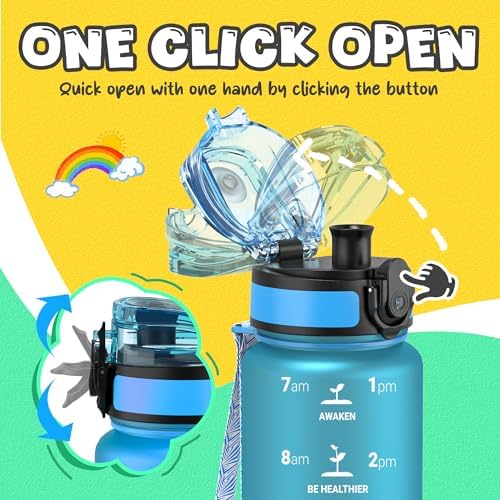 Kids Water Bottle 17 Oz, Tritan, 2 Lids, Straw & Chug, Leakproof