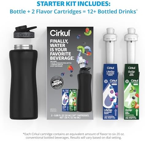 32oz Black Metal Bottle with Two No Sugar, 0 Cal Flavored Water Sips