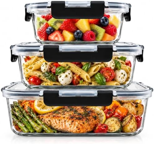 3 Pack (76/35 / 12.5) Oz Large Glass Storage Containers with Lids