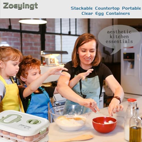 Egg Organizers for Refrigerator with Lids and Handle Home Kitchen Essentials Fridge Stackable Countertop Portable Clear Egg Containers Reusable and Storage for Keep Fresh -Pack of 2