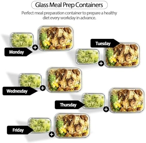 Glass Food Storage Containers with Lids Airtight, Glass Meal Prep Containers with Snap Lids for Food, Bpa-free,Easy to Open&Close/Microwave,Oven,Freezer,Dishwasher Safe/Leak-proof [10 Pack]