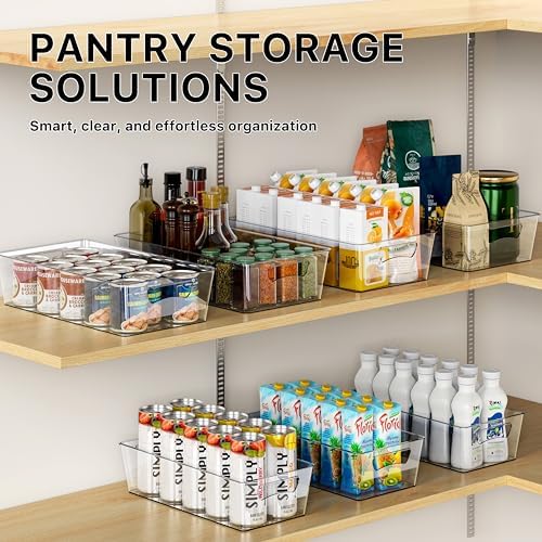 4 Pcs Pantry Clear Bin Storage Organizer, 14" x 7" x 3.75"