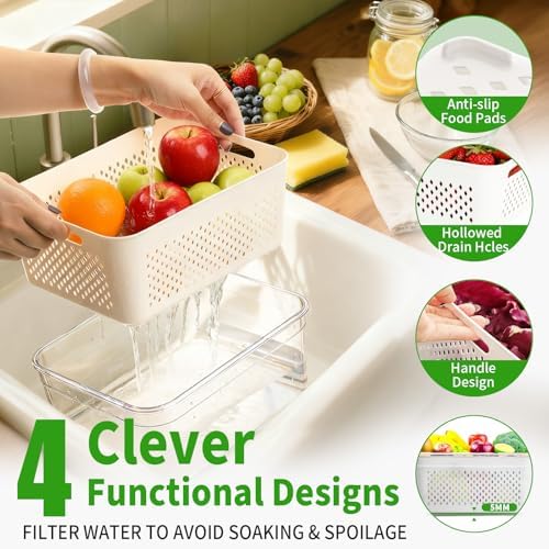 Fruit Storage Containers for Fridge with Removable Colander, 5-Pack